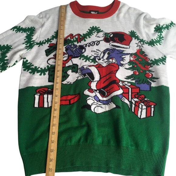 Tom and Jerry Sweater Mens Large Green Red Christmas Ugly Crewneck Pullover - Picture 12 of 15